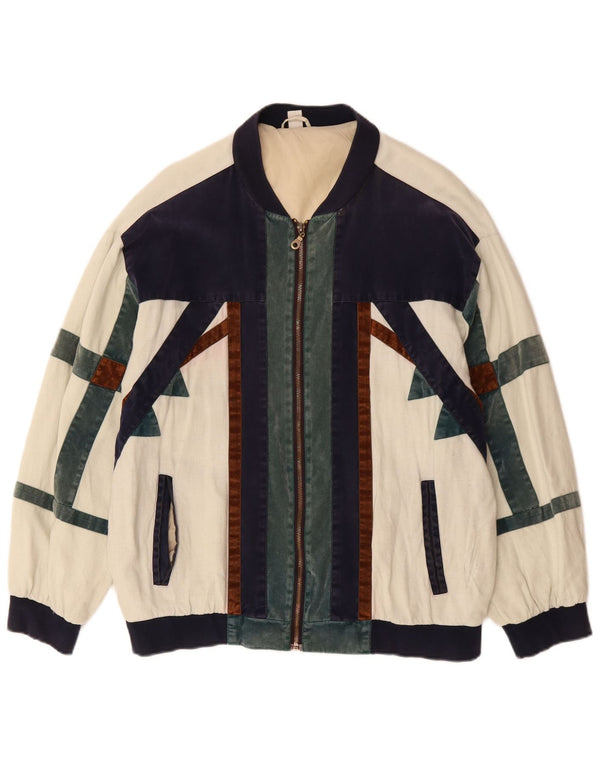 VINTAGE Mens Loose Fit Bomber Jacket UK 36 Small Off White Colourblock