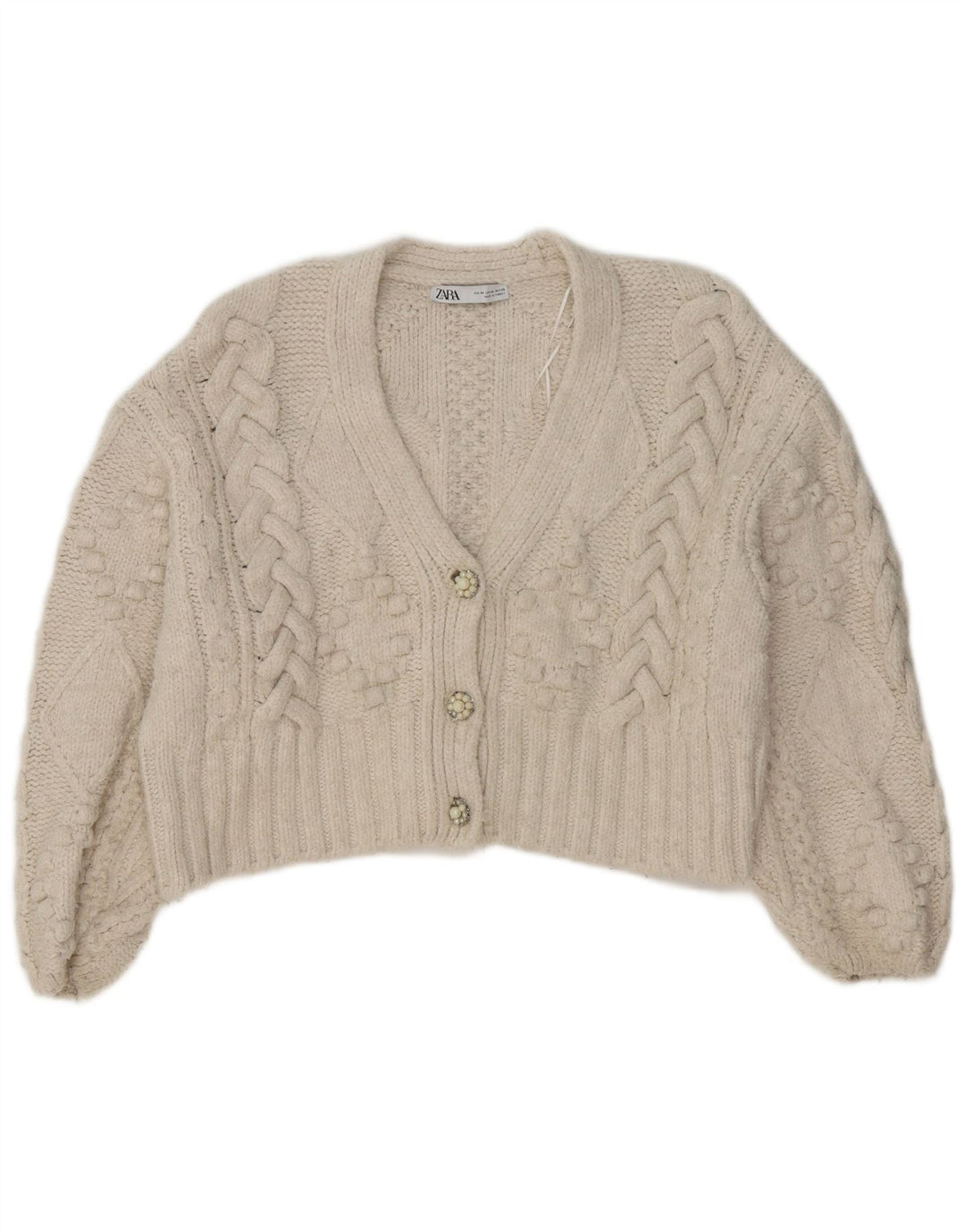 Zara Womens Crop Oversized Cardigan Sweater UK 14 Medium White Acrylic
