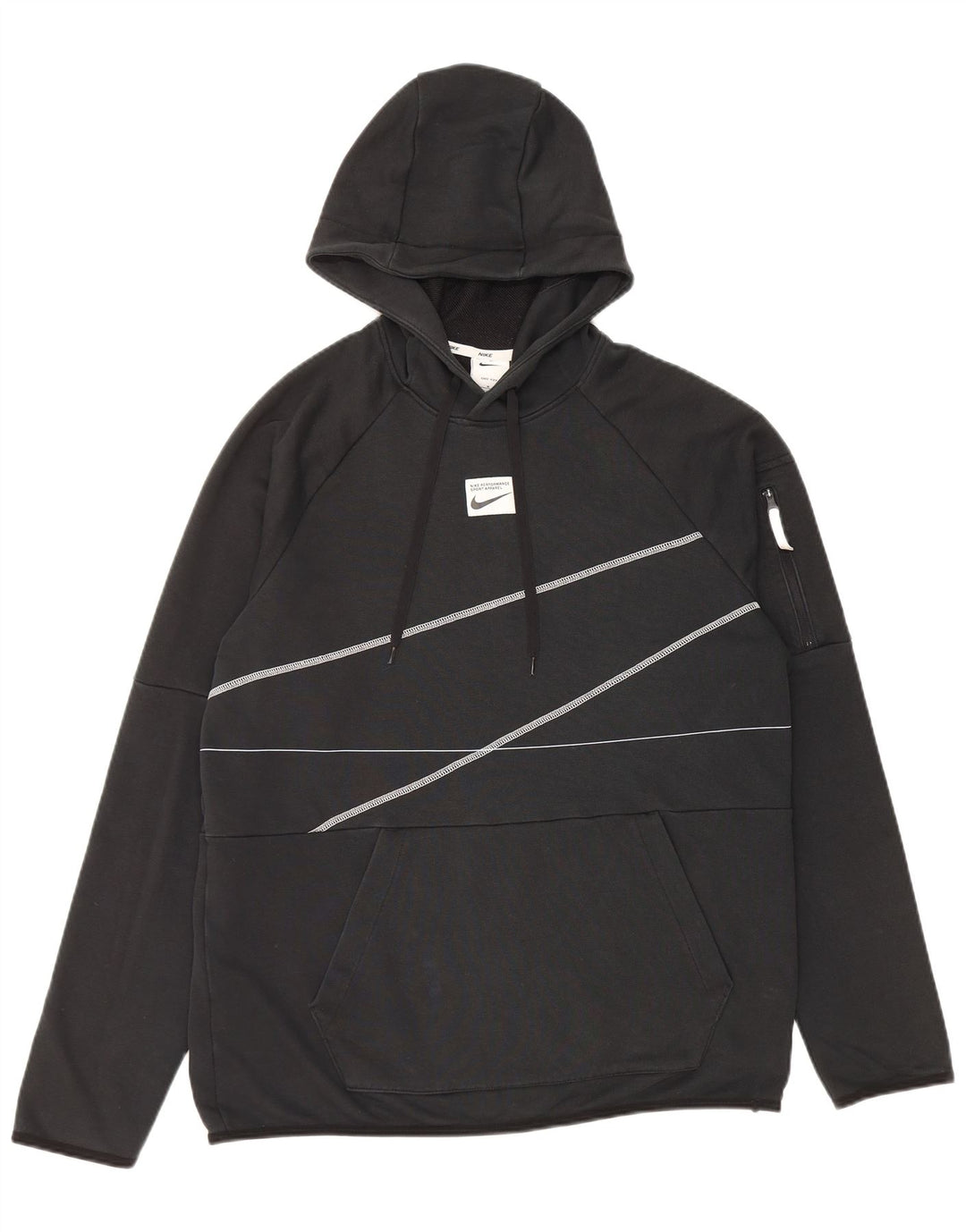 NIKE Mens Dri Fit Graphic Hoodie Jumper Medium Black Striped Cotton