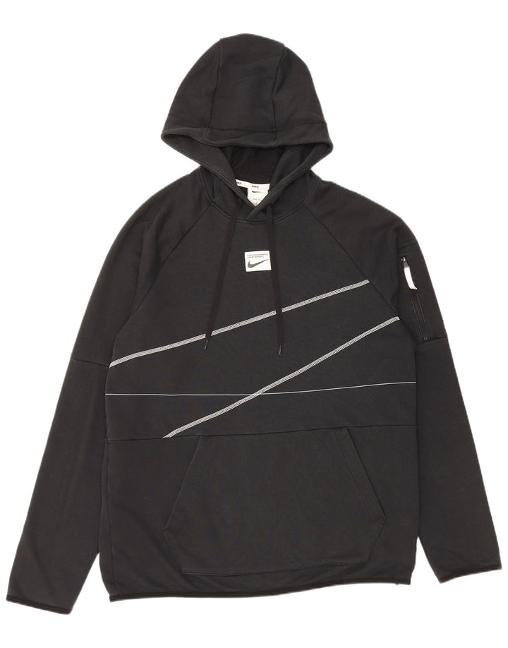 NIKE Mens Dri Fit Graphic Hoodie Jumper Medium Black Striped Cotton