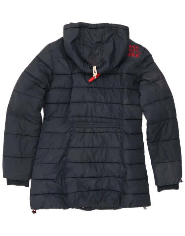 Superdry Womens Hooded Padded Jacket UK 14 Large Navy Blue Polyester