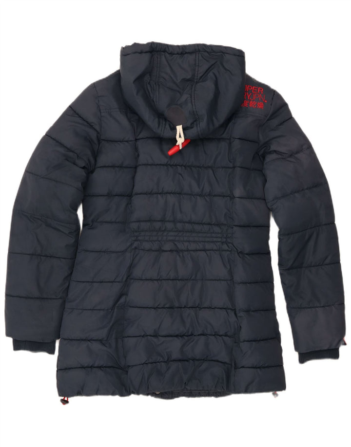 Superdry Womens Hooded Padded Jacket UK 14 Large Navy Blue Polyester