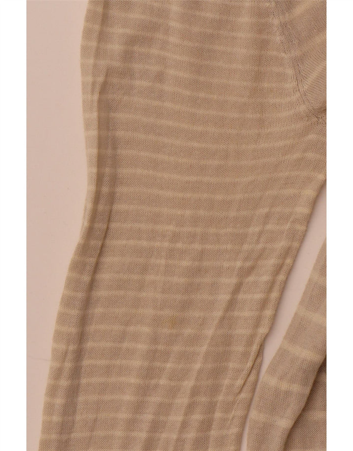 WHITE STUFF Womens Cardigan Sweater UK 14 Large Beige Striped Linen