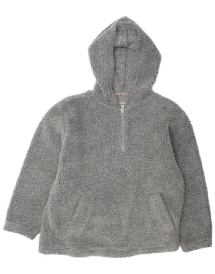 Fishbone Mens Hooded Zip Neck Fleece Jumper Large Grey Polyester