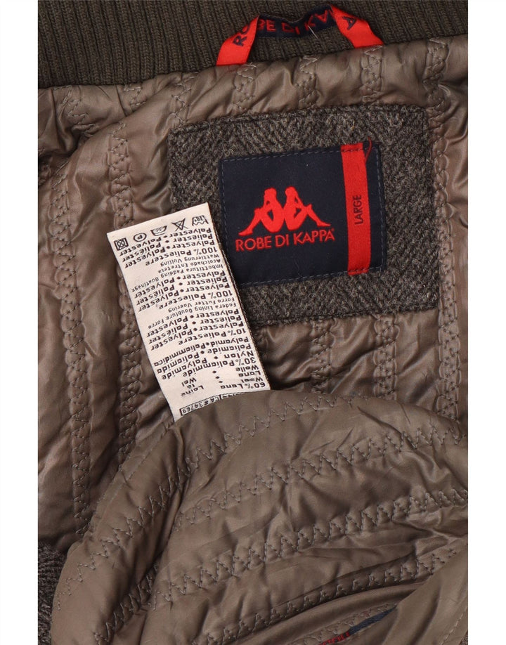 Kappa Mens Padded Utility Jacket UK 40 Large Grey Herringbone Wool Classic