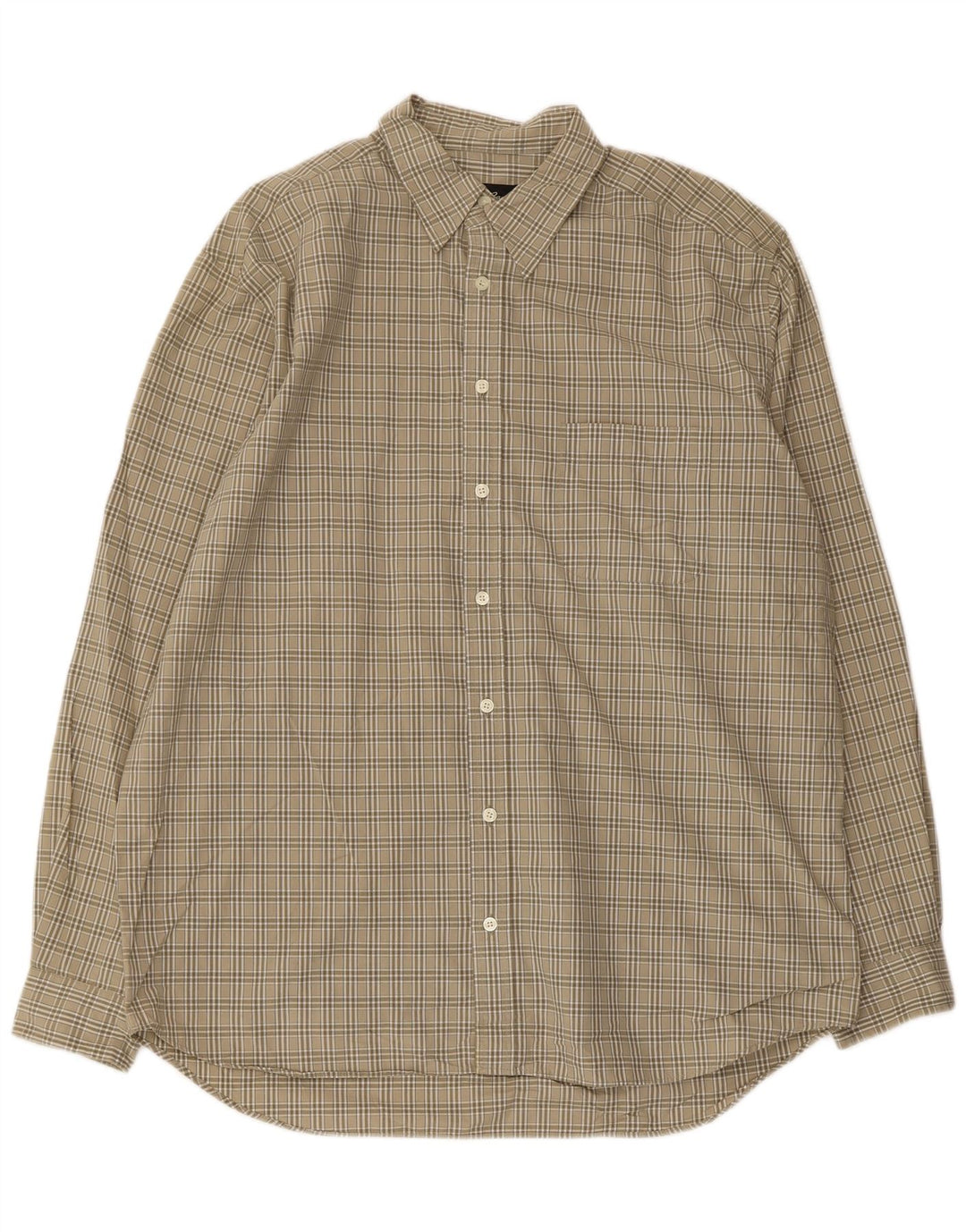 EDDIE BAUER Mens Tall Shirt Large Khaki Check Cotton