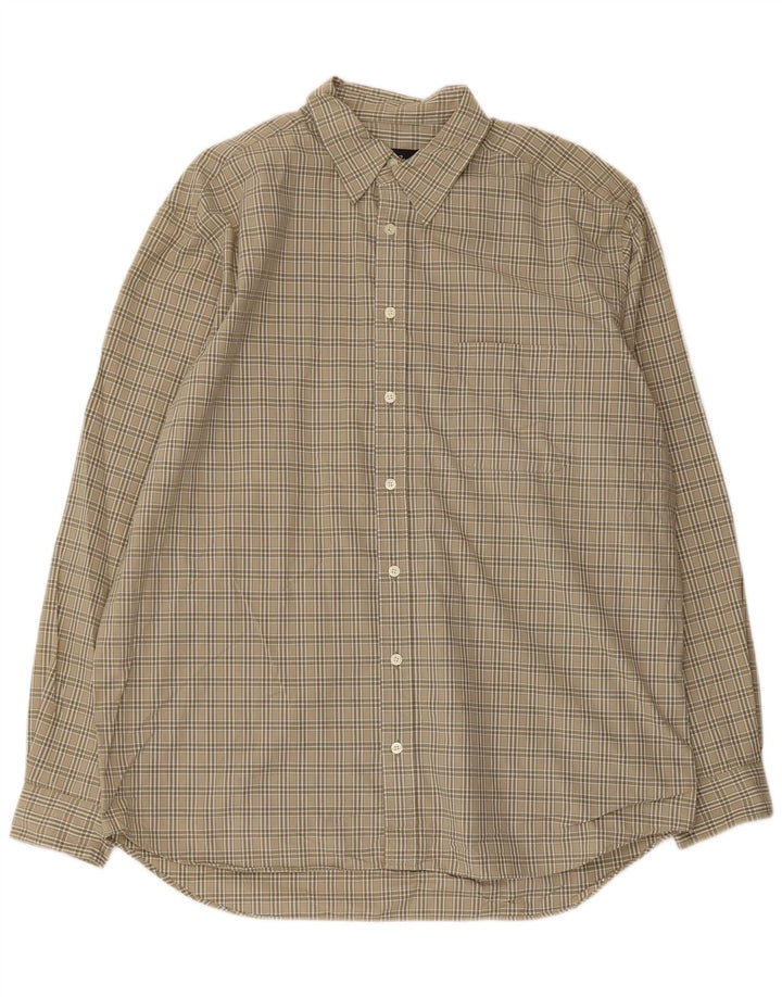 EDDIE BAUER Mens Tall Shirt Large Khaki Check Cotton