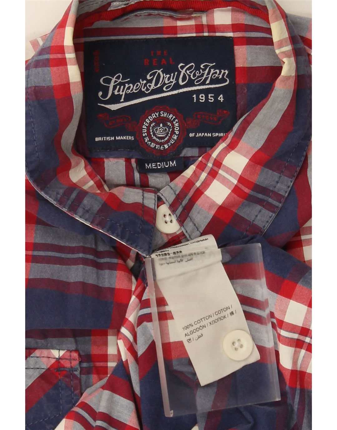 Superdry Mens Short Sleeve Shirt Medium Navy Blue Check Cotton