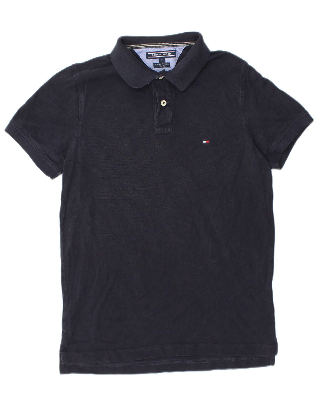 TOMMY HILFIGER Mens Slim Fit Polo Shirt Small Navy Blue Cotton
