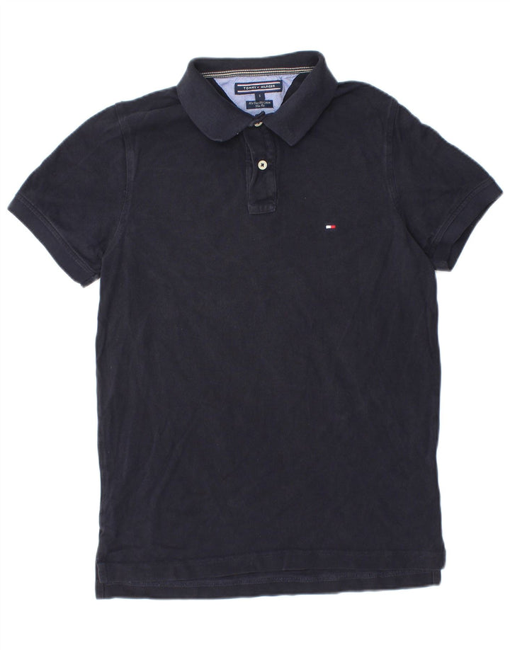 TOMMY HILFIGER Mens Slim Fit Polo Shirt Small Navy Blue Cotton