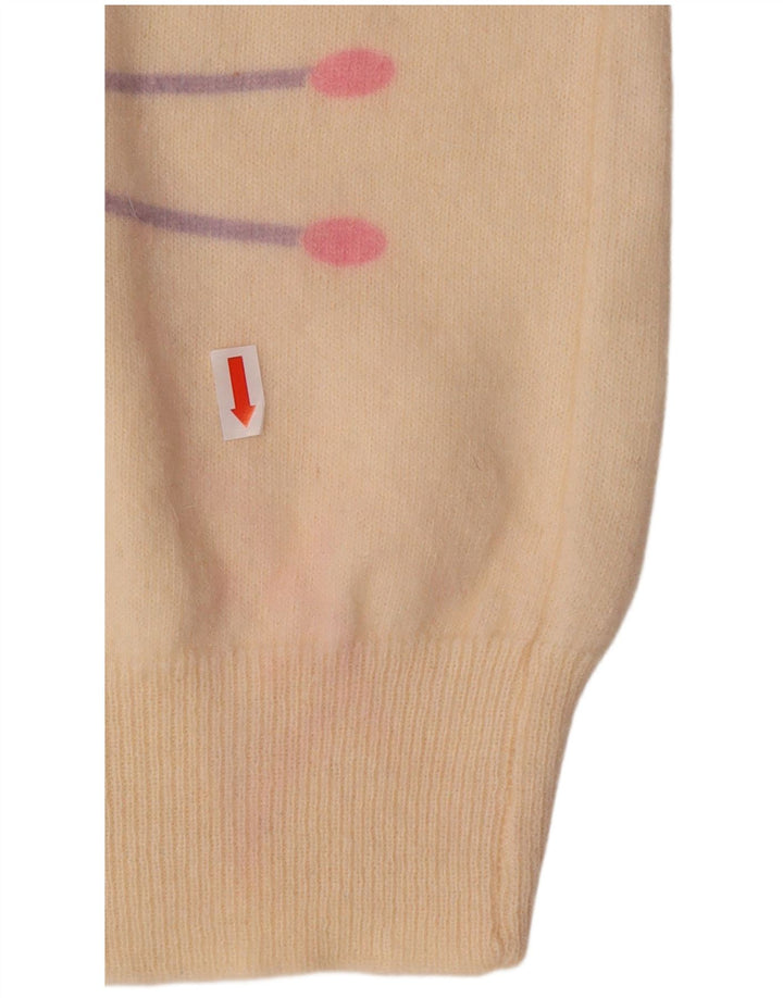 VINTAGE Womens Crew Neck Jumper Sweater UK 16 Large Off White Geometric