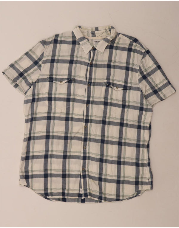 TIMBERLAND Mens Slim Fit Short Sleeve Flannel Shirt 3XL Blue Check Cotton