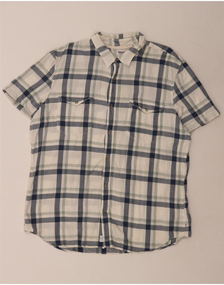 TIMBERLAND Mens Slim Fit Short Sleeve Flannel Shirt 3XL Blue Check Cotton