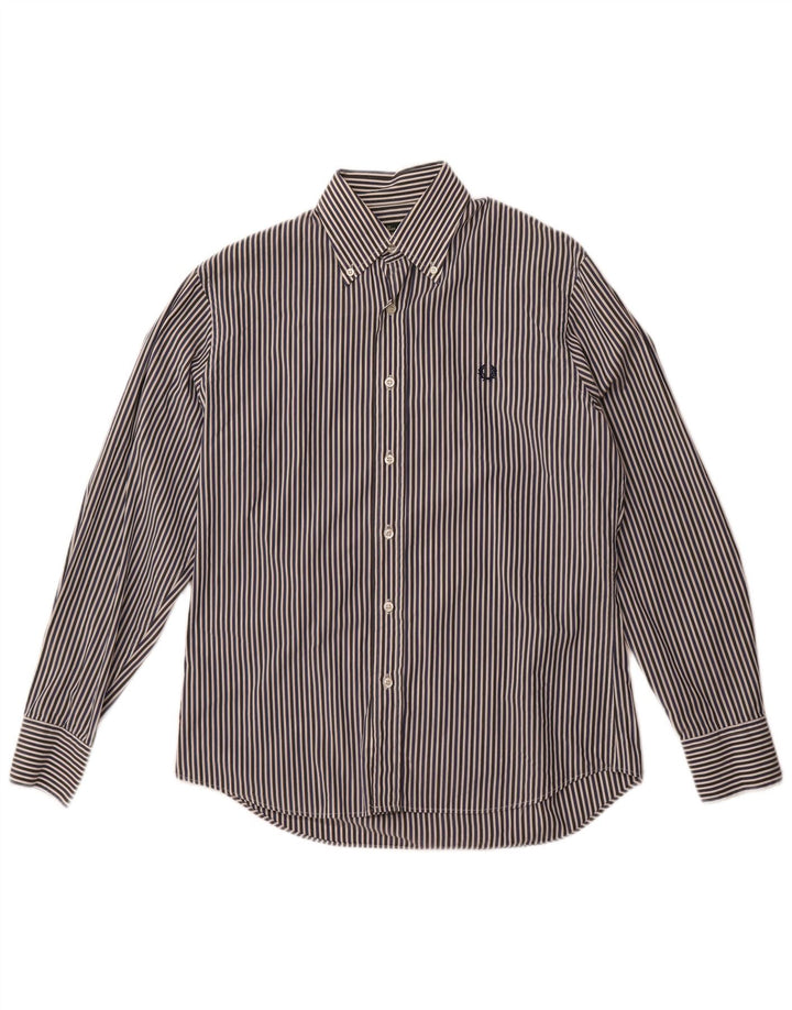 Fred Perry Mens Slim Fit Shirt Medium Navy Blue Pinstripe Cotton