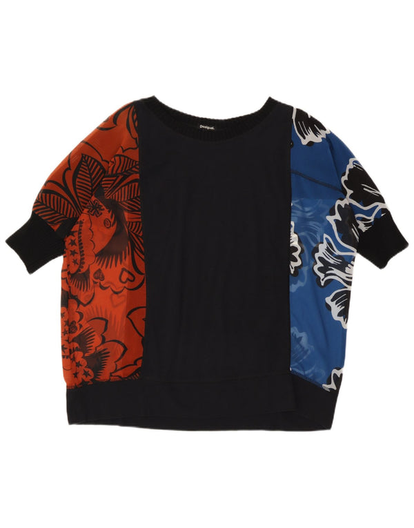 Desigual Womens Oversized Graphic T-Shirt Top UK 10 Small Black Floral