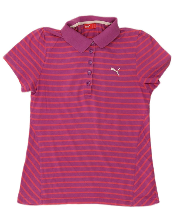 Puma Womens Polo Shirt UK 12 Medium Purple Striped Cotton