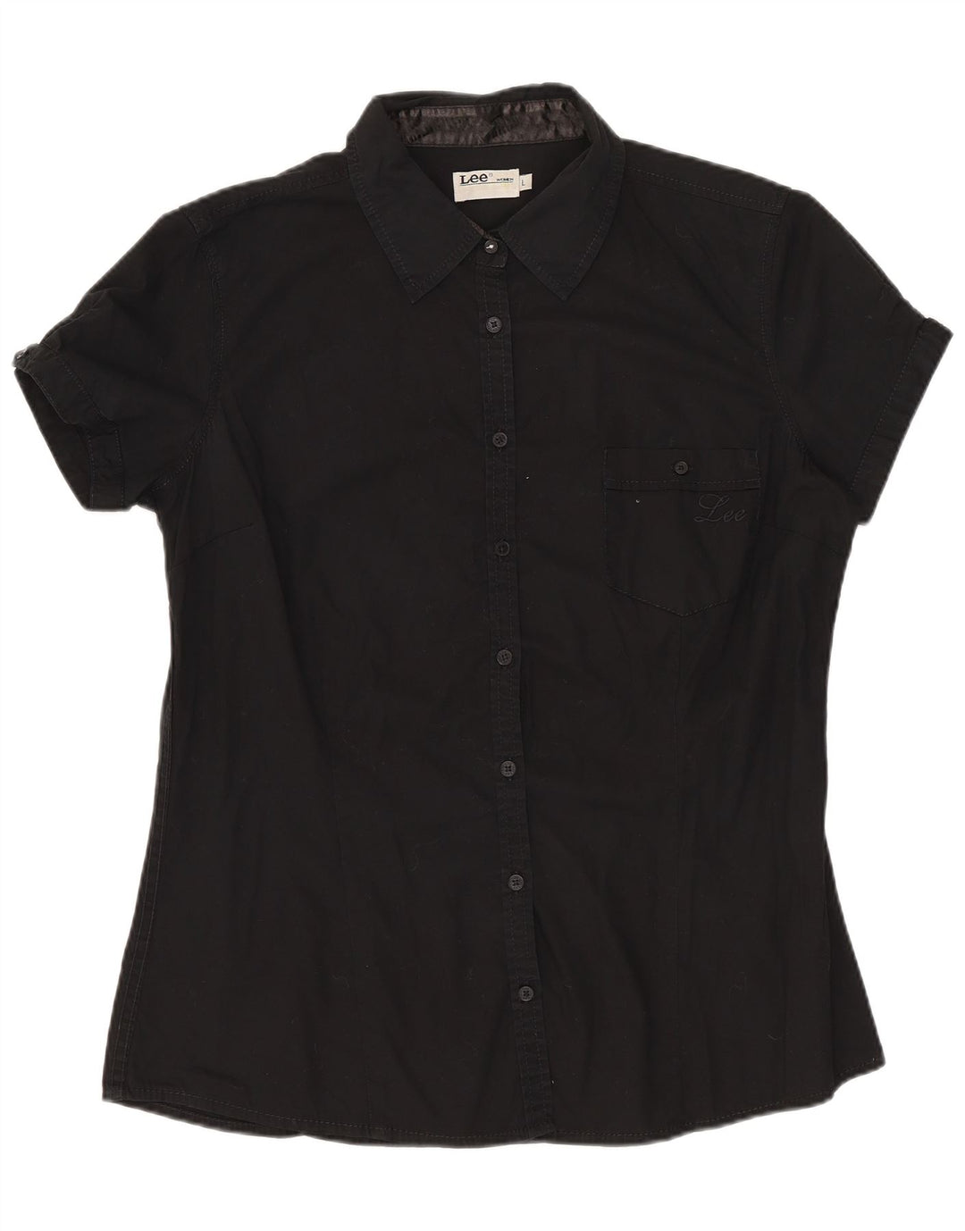LEE Womens Short Sleeve Shirt UK 16 Large Black Cotton