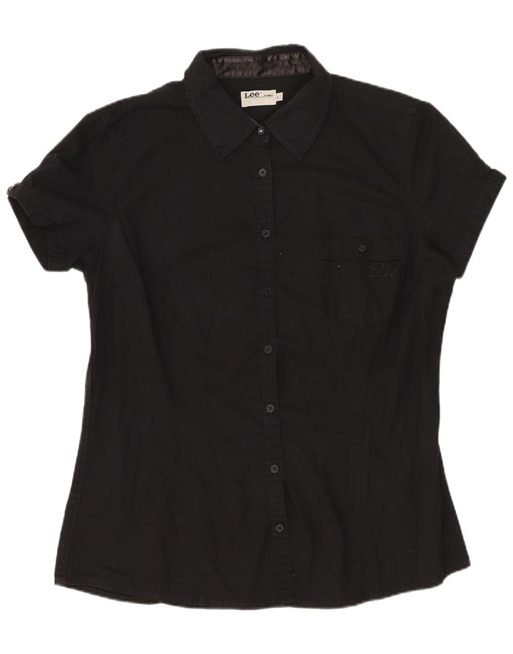 LEE Womens Short Sleeve Shirt UK 16 Large Black Cotton