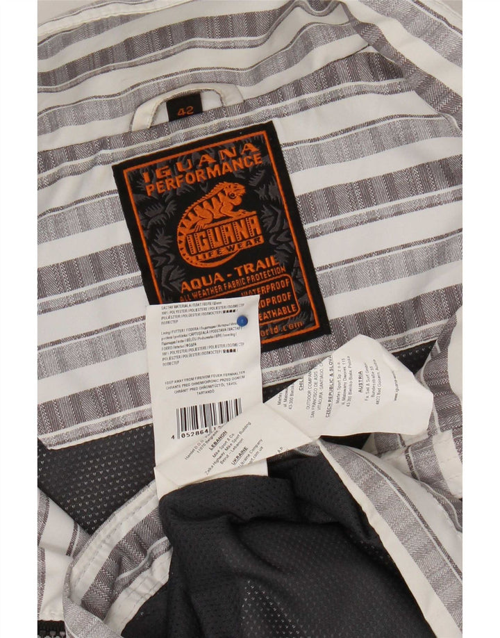 Iguana Mens Hooded Rain Jacket UK 42 XL Grey Striped Polyester