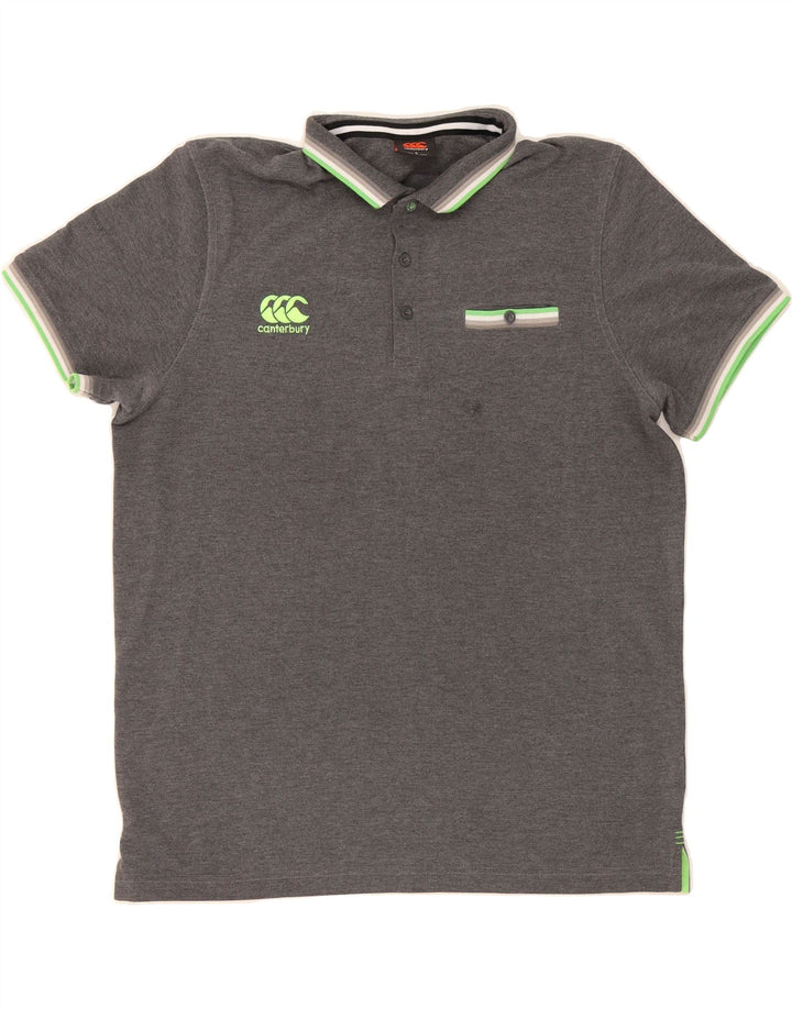 CANTERBURY Mens Polo Shirt Large Grey Polyester Vintage Canterbury and Second-Hand Canterbury from Messina Hembry 