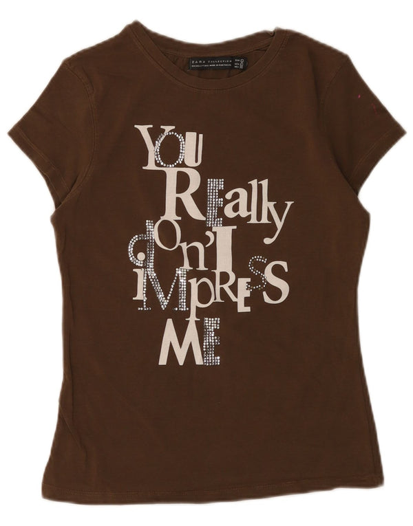 Zara Girls Graphic T-Shirt Top 11-12 Years Large Brown