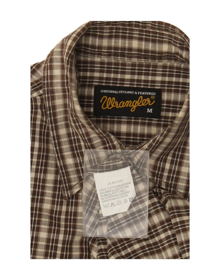 WRANGLER Mens Flannel Shirt Medium Brown Check Cotton