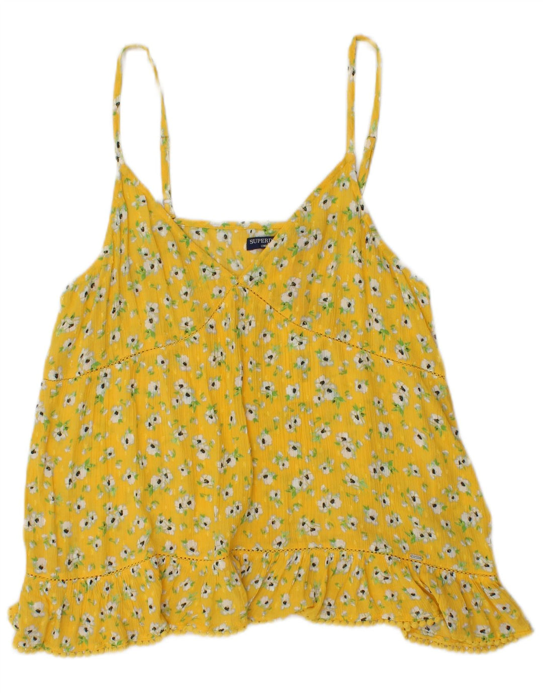 SUPERDRY Womens Cami Top UK 14 Medium Yellow Floral Viscose