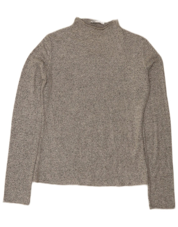 Zara Womens Long Sleeve Regular Fit Blouse Top UK 10 Small Grey Flecked