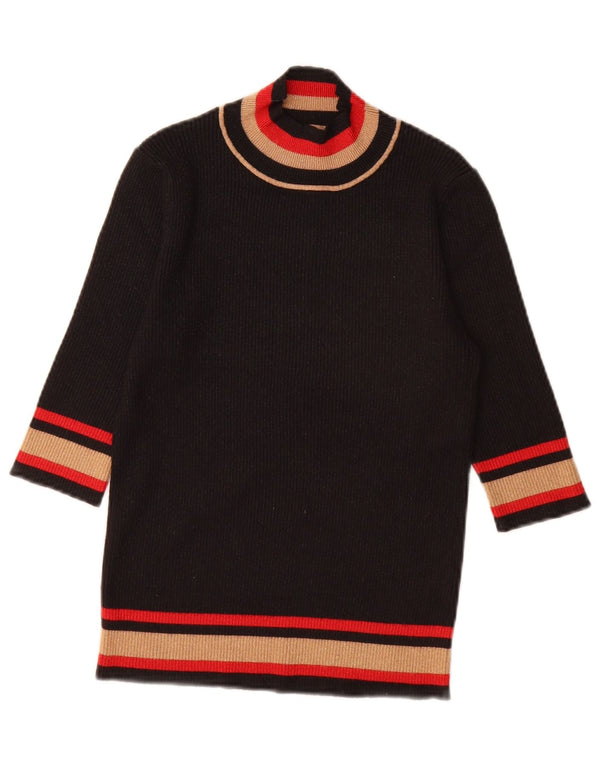 Vintage Womens Turtle Neck Jumper Sweater UK 10 Small Black Colourblock