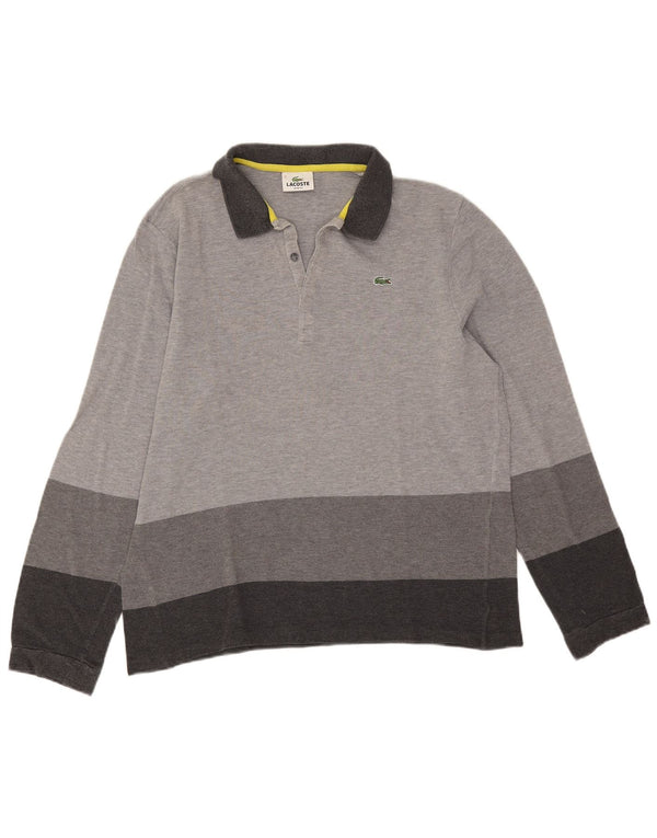 Lacoste Mens Long Sleeve Slim Fit Polo Shirt Size 7 2XL Grey Colourblock