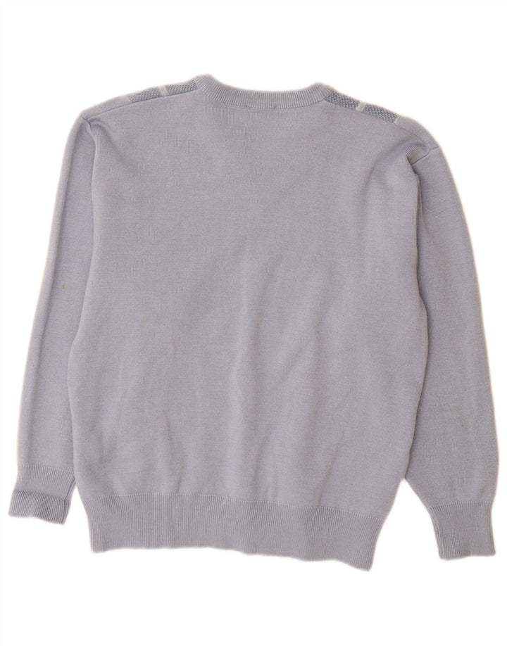 Gabicci Mens V-Neck Jumper Sweater Medium Blue Striped Wool