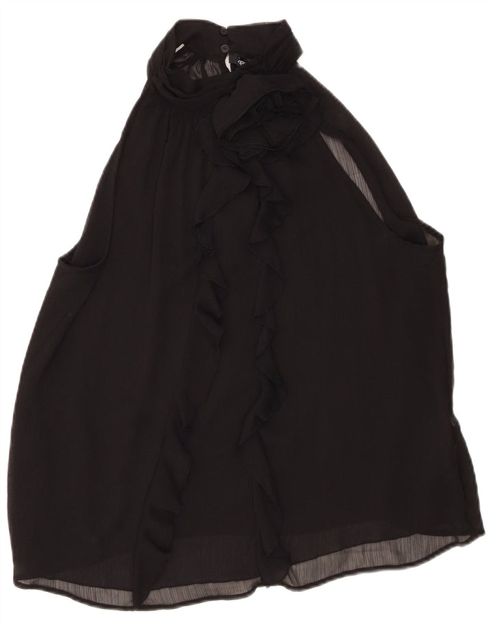 Zara Womens Ruffle Front Halter Top UK 16 Large Black Polyester