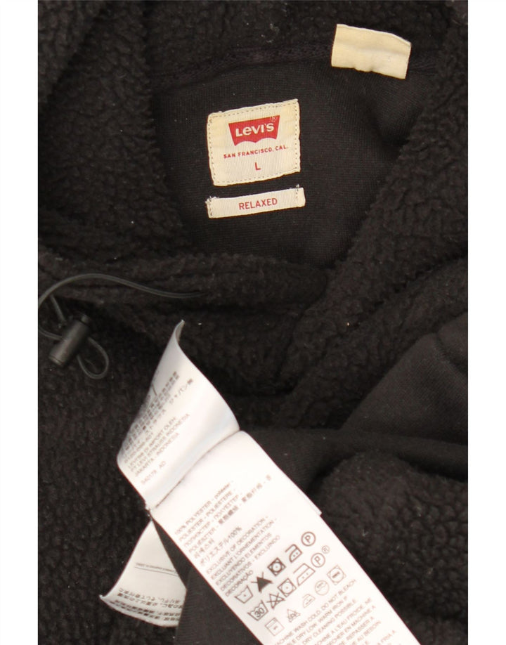 LEVI'S Mens Relaxed Hooded Fleece Jumper Large Black Polyester