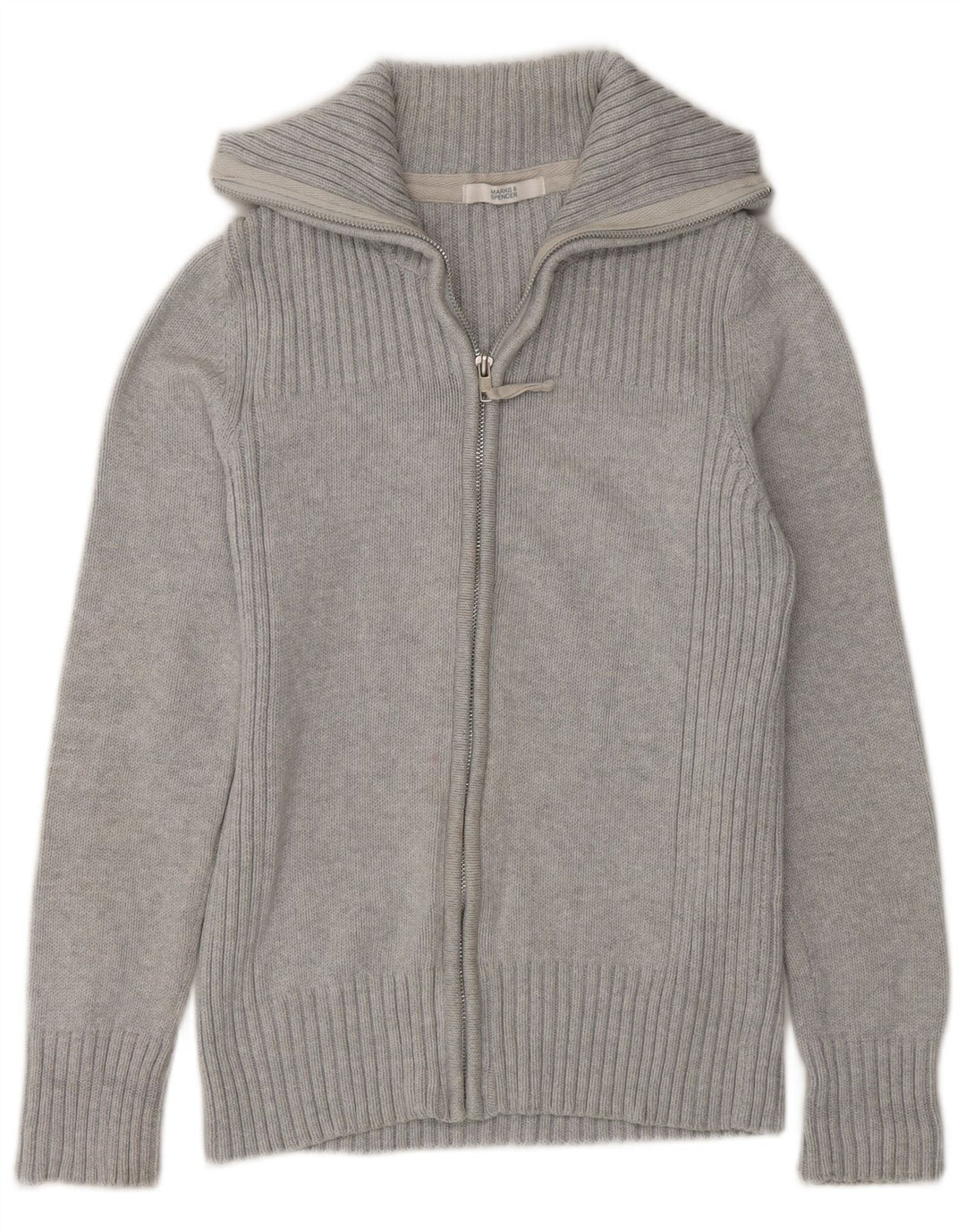 Marks & Spencer Womens Full Zip Cardigan Sweater UK 12 Medium Grey Cotton