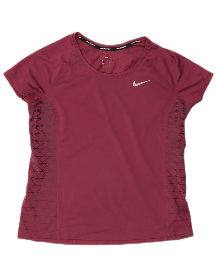 NIKE Womens Dri Fit T-Shirt Top UK 14 Large Burgundy Geometric Polyester