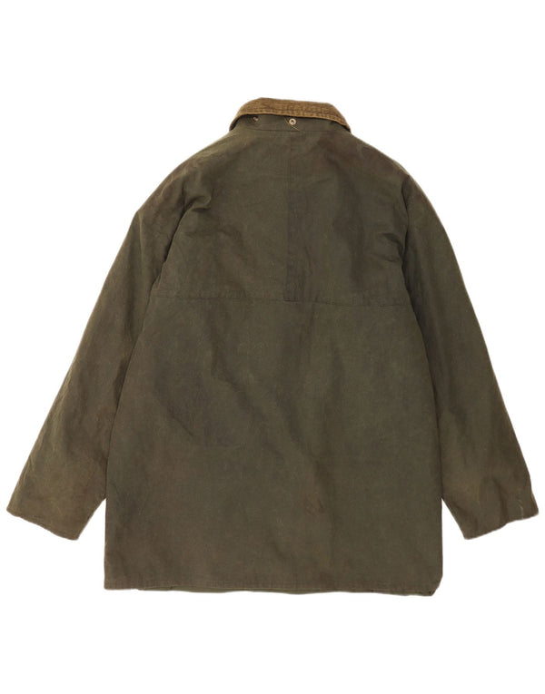 Vintage Mens Waxed Cotton Overcoat UK 40 Large Green