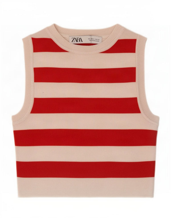 Zara Womens Crop Vest Top UK 8 Small Red Striped