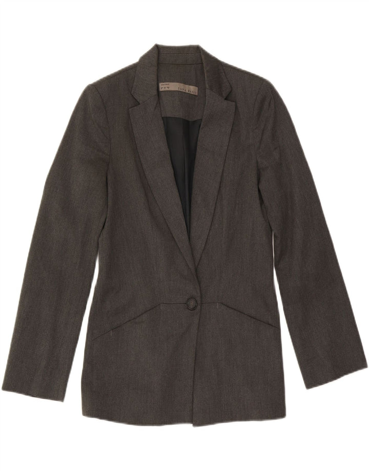 Zara Womens 1 Button Blazer Jacket UK 10 Small Grey Polyester