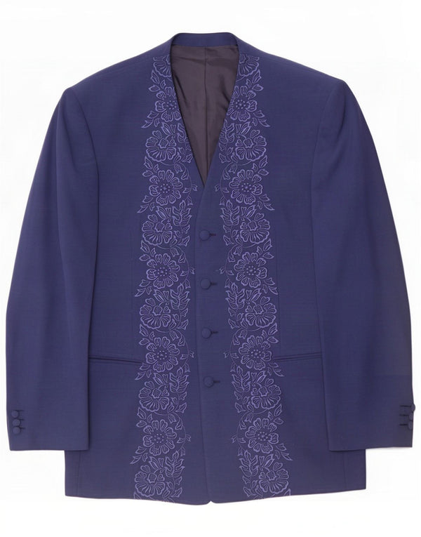 Carlo Pignatelli Womens 4 Button Blazer Jacket IT 50 XL Blue Floral Wool