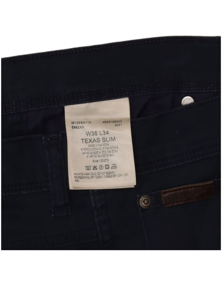 Wrangler Mens Texas Slim Jeans W36 L34 Navy Blue Cotton