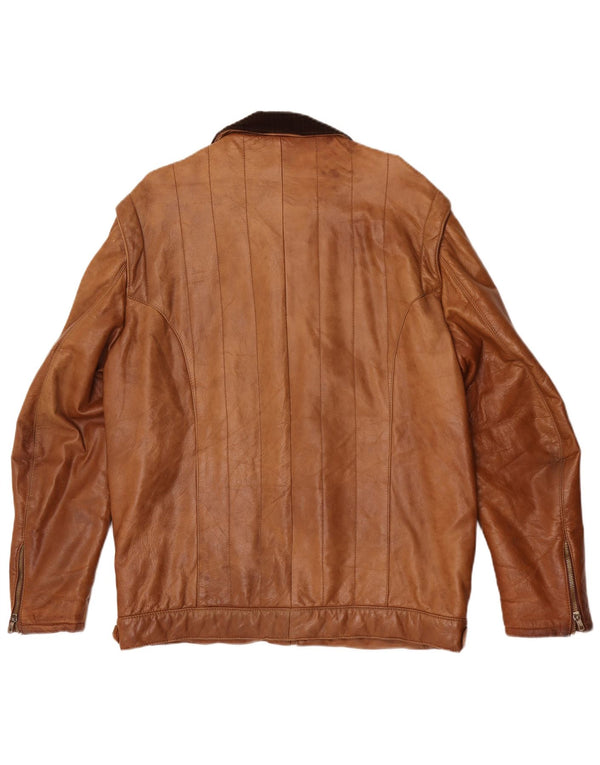 Vintage Mens Military Leather Jacket IT 54 2XL Brown Colourblock