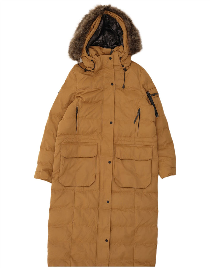 Superdry Womens Hooded Padded Coat UK 12 Medium Beige Polyester