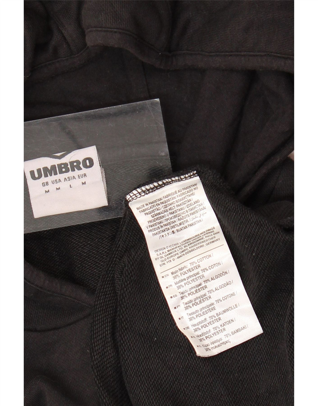 UMBRO Mens Hoodie Jumper Medium Black Cotton