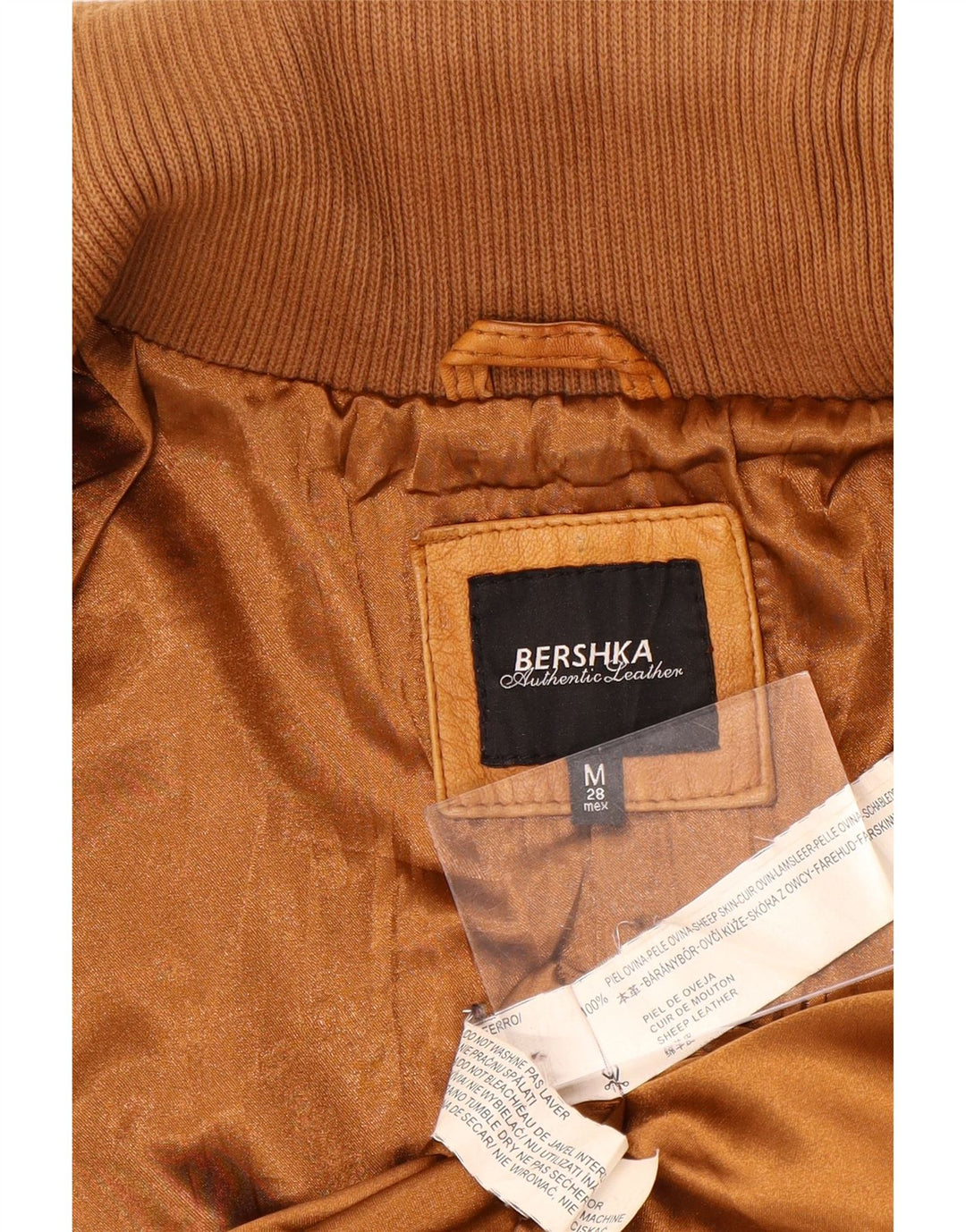 BERSHKA Womens Leather Jacket UK 12 Medium Brown Leather