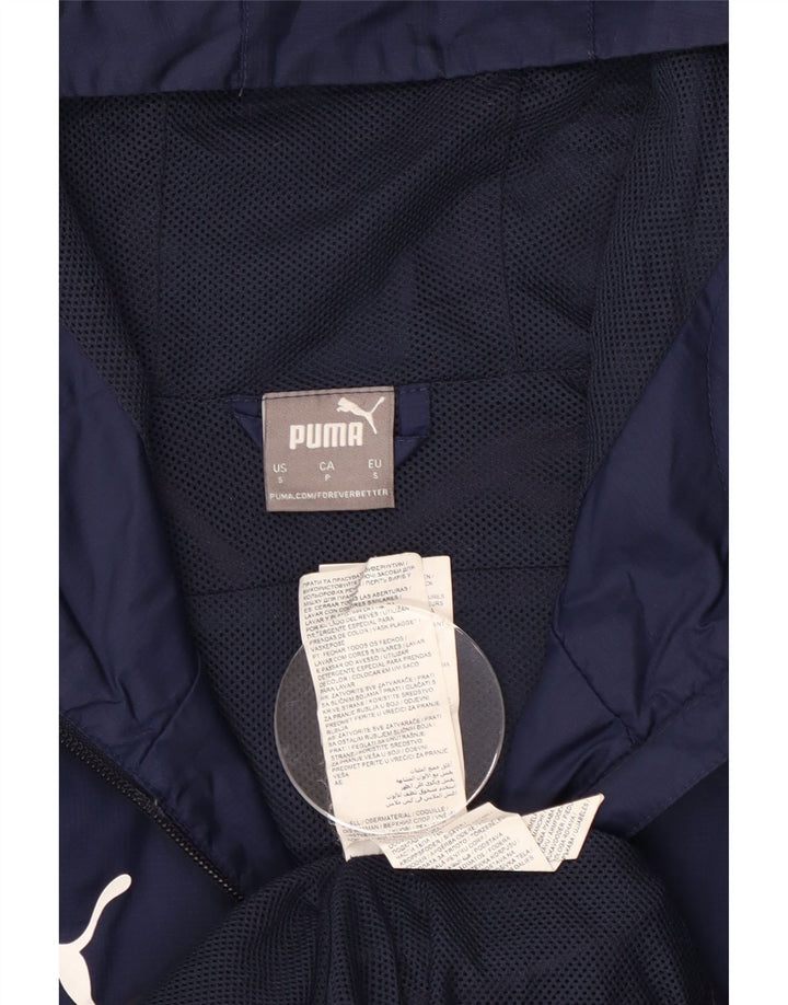 Puma Mens Hooded Rain Jacket UK 36 Small Navy Blue Colourblock Nylon