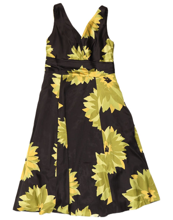 KALIKO Womens Sleeveless A-Line Dress UK 12 Medium Black Floral Polyester