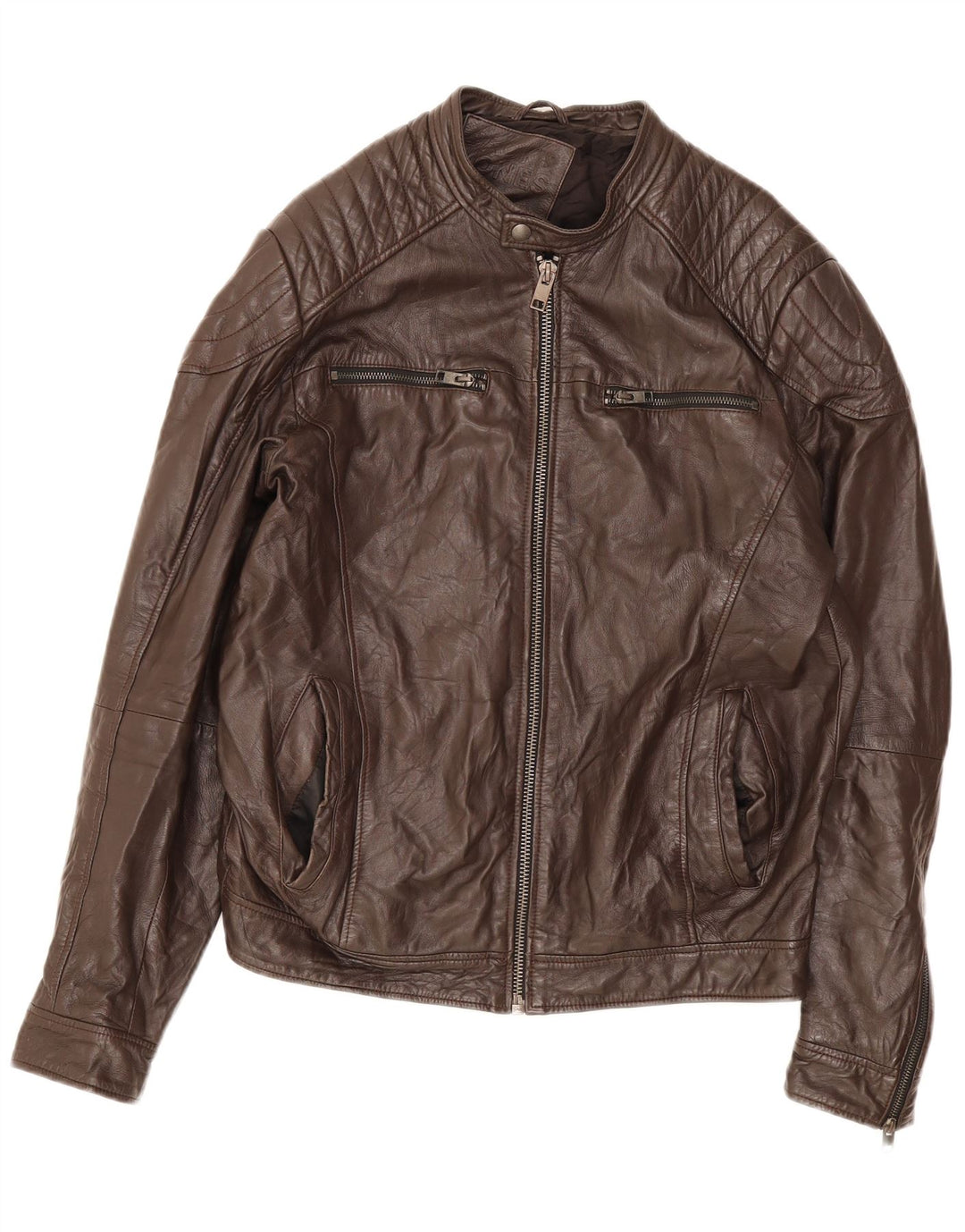 Jack & Jones Mens Leather Jacket UK 40 Large Brown