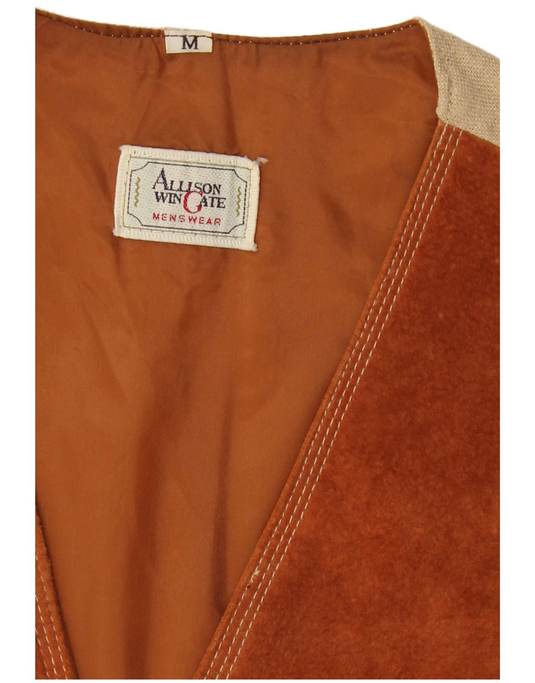 ALLISON Mens Suede Waistcoat UK 38 Medium Brown Leather