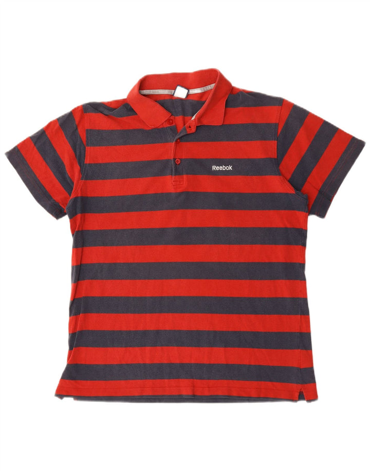 Reebok Mens Polo Shirt Large Red Striped Cotton