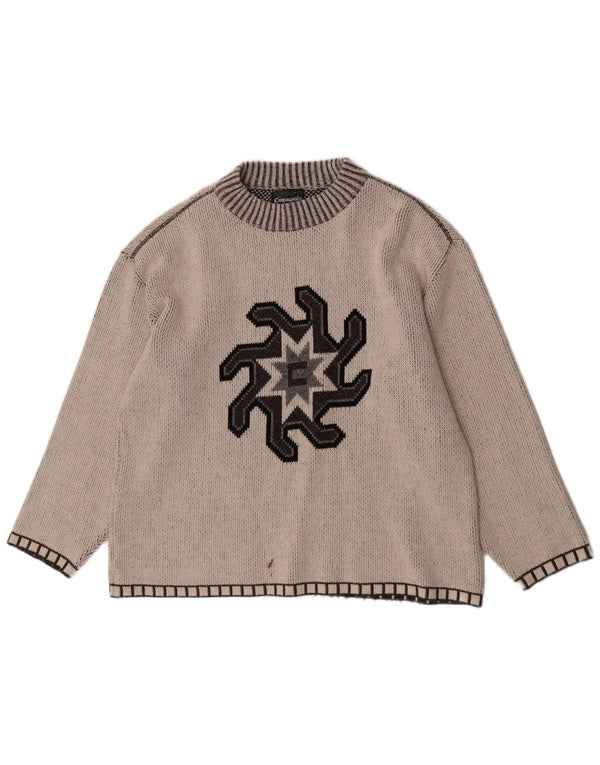 F.LLI Campagnolo Mens Graphic Crew Neck Jumper Sweater XL Grey Geometric